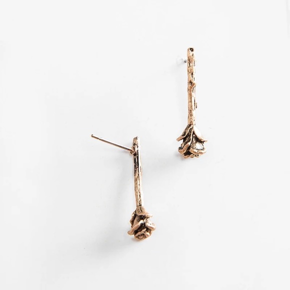 Vintage Rose Stem Bronzed Gold Drop Earring - Picture 5 of 5